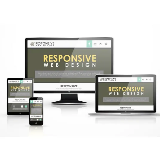 Responsive web design layout adapting from desktop to tablet to mobile with consistent navigation and CTAs