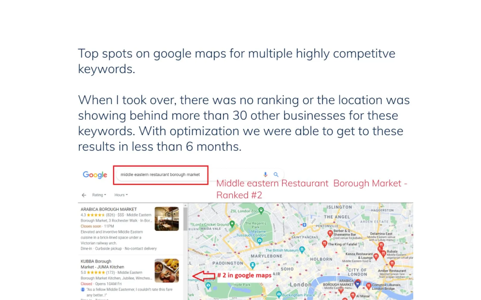#2 on Google Maps for "Middle Eastern restaurant Borough Market"