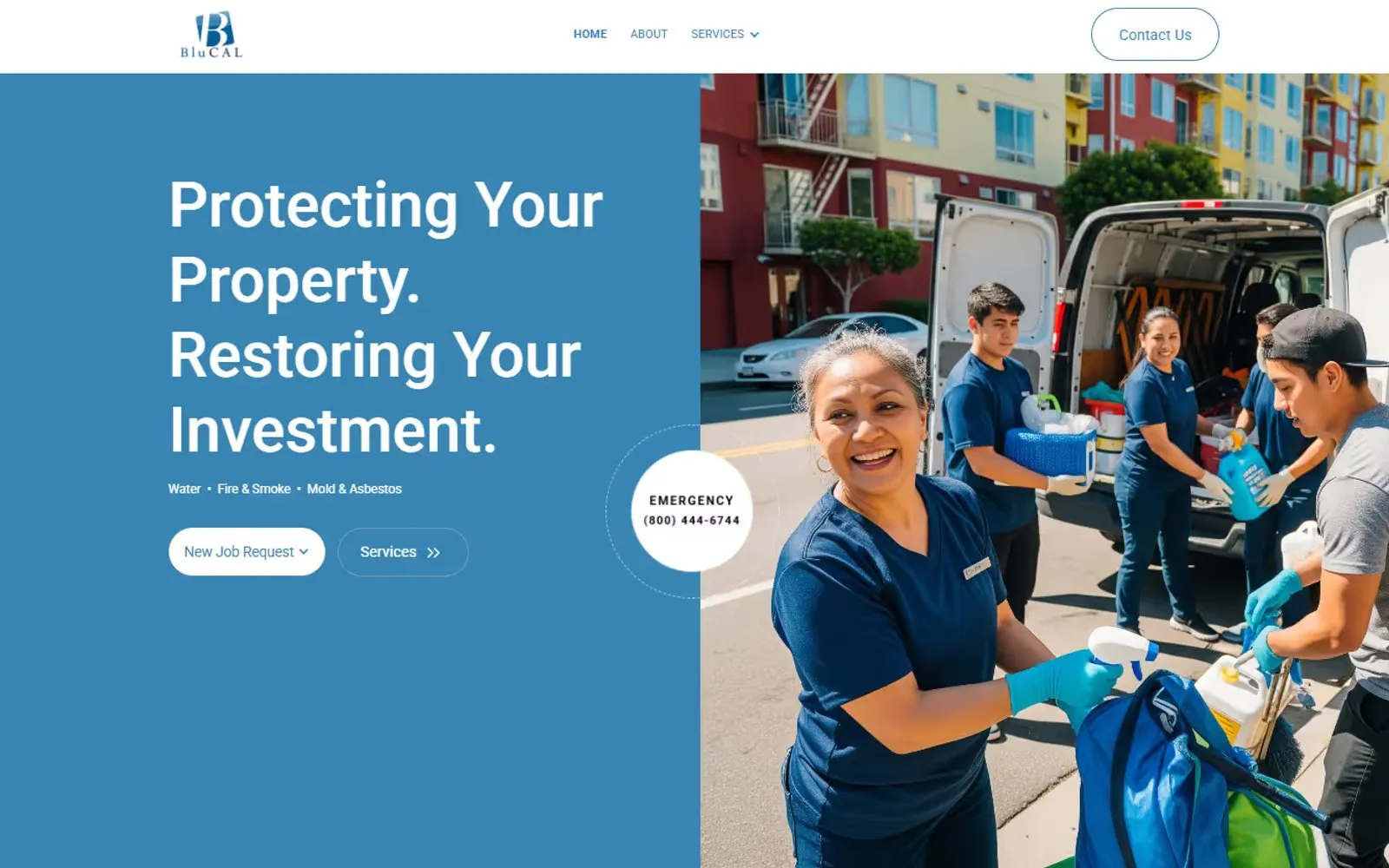 Home page, with the job request up front