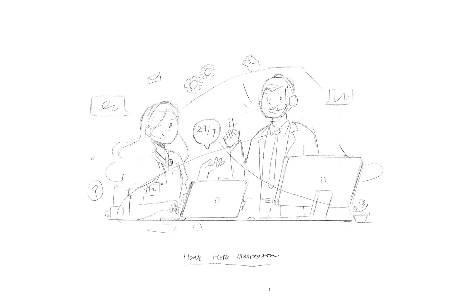 An early sketch for the hero illustration