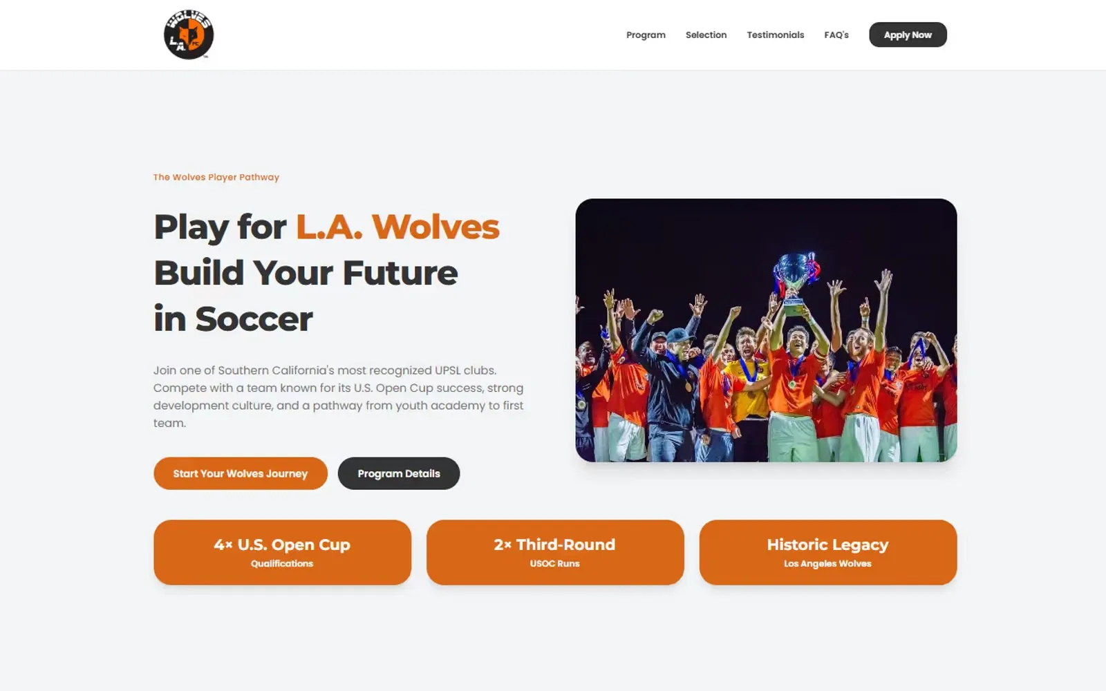The LA Wolves FC recruiting page